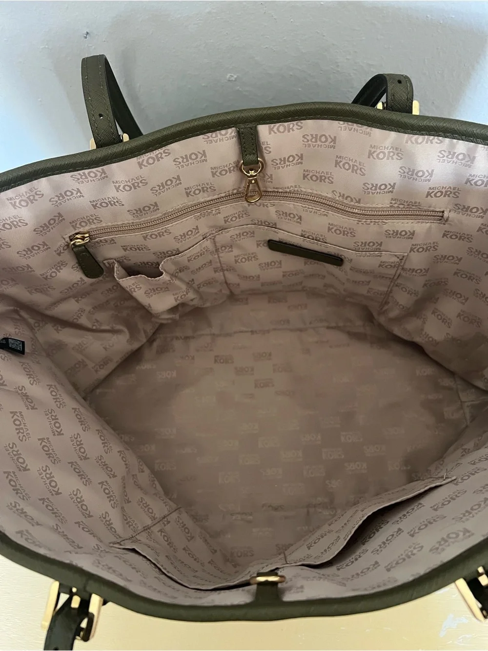 Michael Kors Green Palm-Print Tote with Gold Hardware